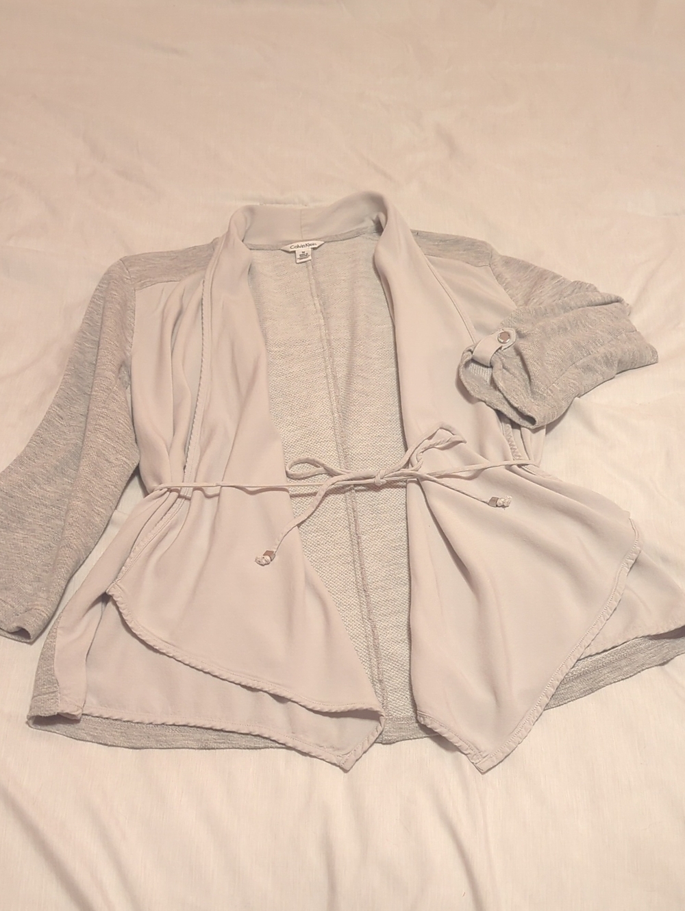 Calvin Klein Light Gray Open-Front Tie-Waist Cardigan Jacket